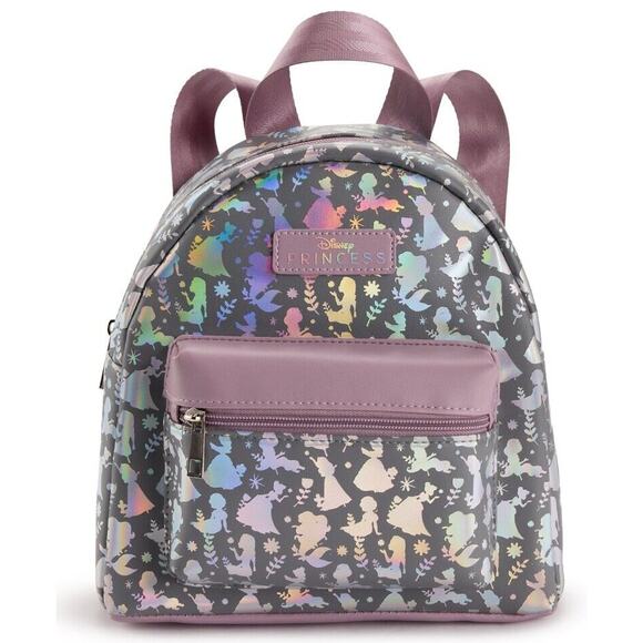 Disneys Princess Iridescent Holographic Foil Mini Backpack Licensed Character - Picture 1 of 7
